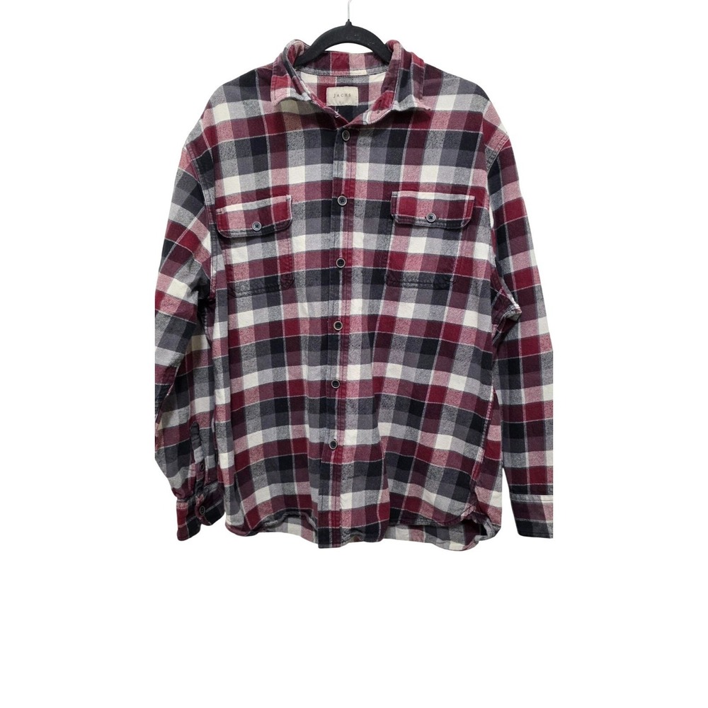 Jachs Mens XL‎ Red/Black/White Plaid Flannel Button-Up Shirt